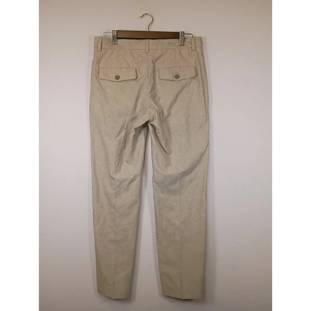 Coastal Old Money Kenneth Cole Reaction Mens 30x30 Beige Linen Blend Trousers